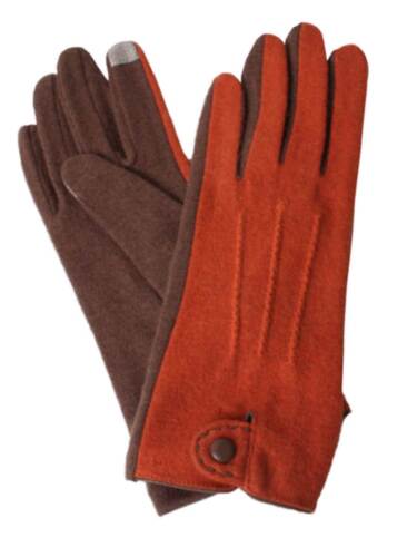 David & Young Womens Orange & Brown Colorblock Stretch Fit Texting & Tech Gloves 