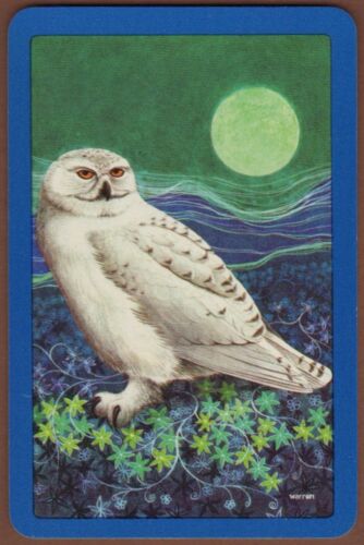 Playing Cards 1 Single Card Old Vintage SNOWY OWL Bird in Moonlight Art Picture