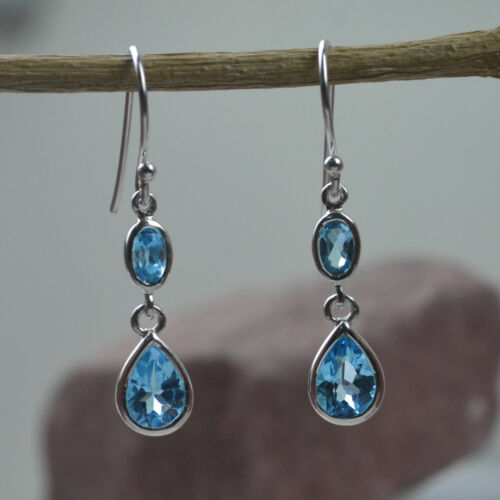 925 Sterling Silver Blue Topaz Garnet Peridot  Gemstone Earring Jewelry Earrings