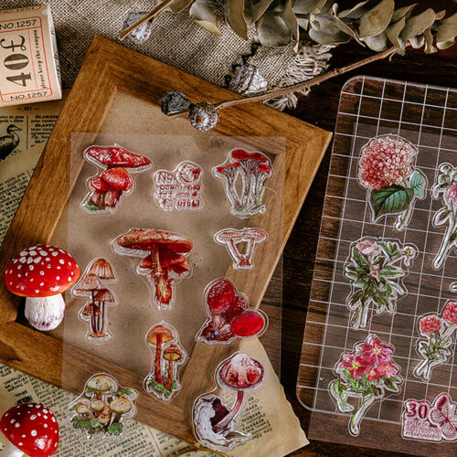 Vintage Transparent Seal Mushroom Flower Stamp Silicone DIY Template Plant Craft 