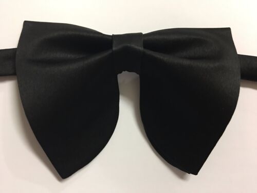 Handmade Oversized Black Satin Bow tie Vintage style 70`s Wedding Prom 