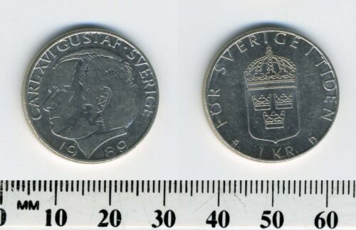 Sweden 1989-1 Krona Copper-Nickel Coin King Carl XVI Gustaf