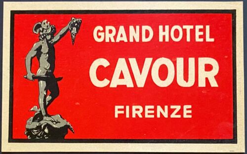 Luggage Label ~ Grand Hotel Cavour Firenze Florence Italy ~ Muscular Man /& Sword