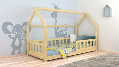 Kinderbett Kinderhaus Bett für Kinder BETT HOLZ mit Sicherheitsbarrieren