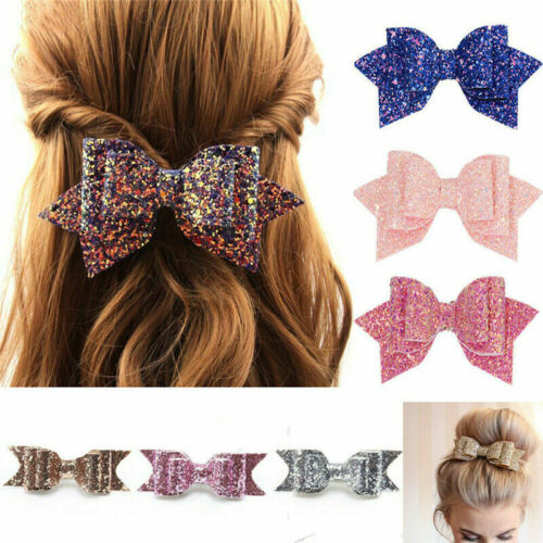 Big Sequin Bow Hair Clip Ribbon Alligator Clips for Girls Kids Sides Accessories