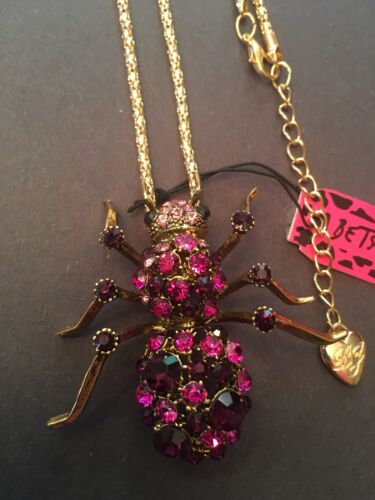 Necklace-BJ10141 Betsey Johnson Crystal Enamel inlaid PINK Spider BROOCH