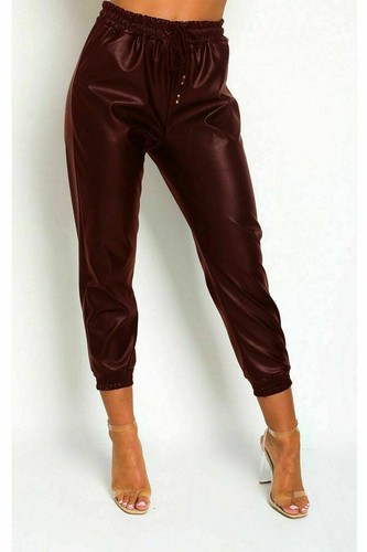 Womens Faux Leather High Waist Joggers Jogging Ladies Bottoms Pants PU Trousers