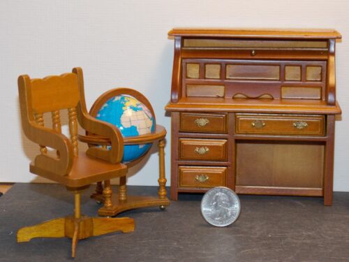 Dollhouse Miniature Office Desk Set Walnut 1:12 inch scale G4 Dollys Gallery