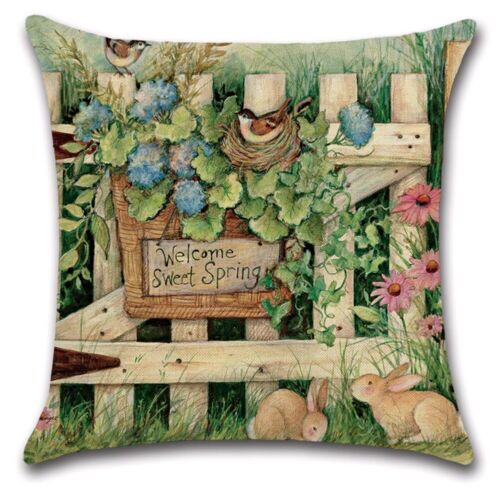 18/" Flower Countryside Spring Throw Pillow Cover Linen Decorative Cushion Case