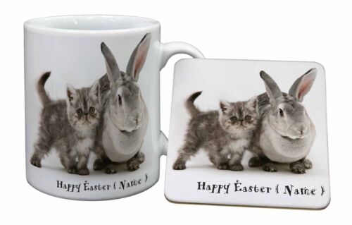 Personalised Easter Rabbit+Kitten Mug+Coaster Christmas/Birthday Gif AC-62PEAMC 