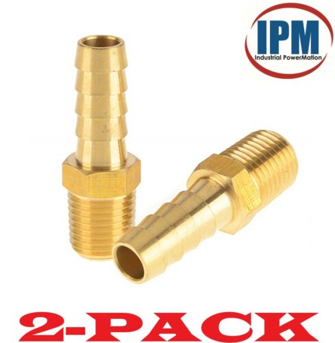 2 Pack Brass Hose Fitting Adapter 1//4 Barb x 1//4 NPT Male Pipe