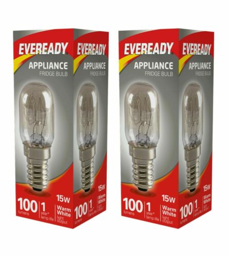 2x Eveready 15w Fridge Appliance Freezer Light Pygmy Bulb SES E14 240v Screw