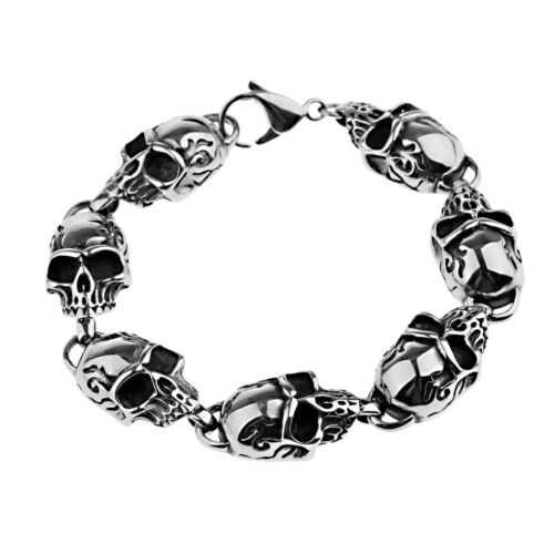 Gothic Punk Biker Skull Solid Stainless Steel Chain Link Bracelet Men Women 