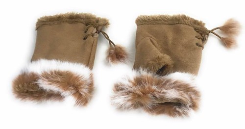Ladies Fingerless Gloves Pom Pom Winter Faux Fur Mittens Soft Warm Lined Thermal