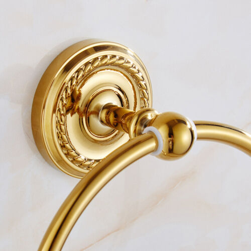 Polished Gold Brass Wall Mounted Towel Storage Ring Holder Rail Towel Holder 