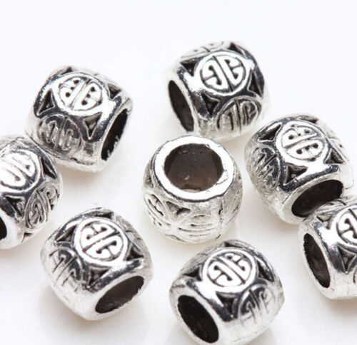 Hot 100Pcs Tibetan Silver Charms Spacer Big Hole Beads Jewelry Findings Making 