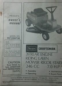 Sears Craftsman Lawn Riding Mower Tractor Owner & Parts Manual 36p 917.