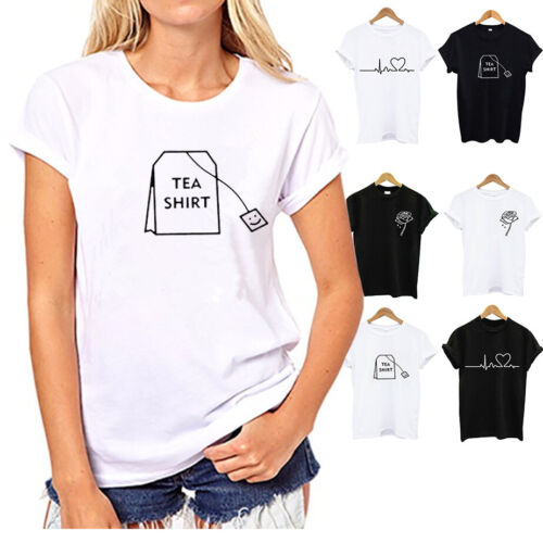 Womens Print Ladies Short Sleeve T Shirt Tee Tops Summer Casual Loose Blouse Top