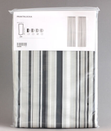 IKEA PRAKTKLOCKA Gardine Vorhang Set grau weiß gestreift 145x300 cmNEU 