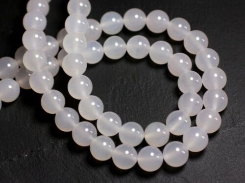 Fil 39cm 65pc env Agate blanche Boules 6mm Perles de Pierre