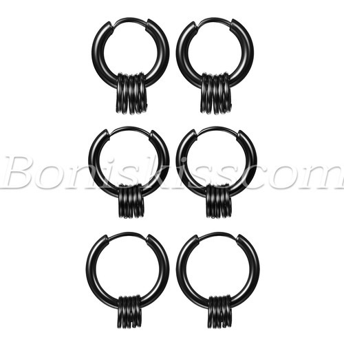 2pcs femme homme acier inoxydable cercle perles Hoop CALIN Boucles d/'oreilles Clous d/'oreilles