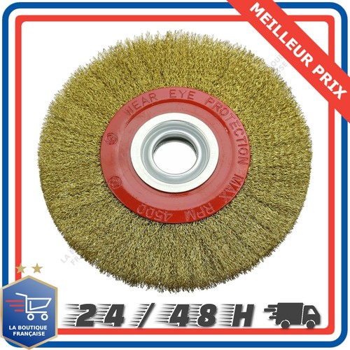 Brosse Roue Métallique Circulaire 200 mm à Fils Laitonnés Pour Touret à Meuler