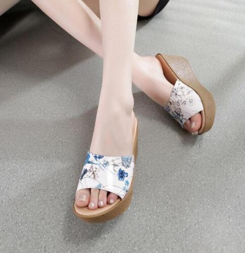 Womens Platform Open Toe Casual Sandal Slipper Wedge Mid Heel Shoes Summer 