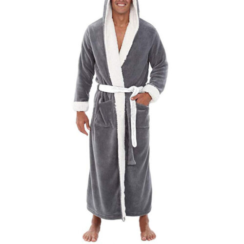 Details about   Men Fleece Long Bathrobe Hooded Bath Robe Dressing Gown Warm Nightgown/Sleepwear 