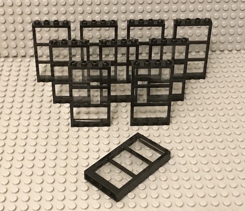 Lego X10 Black Frame 1x4x6 With 3 Panes With Trans-clear Glass Insert Parts Lot