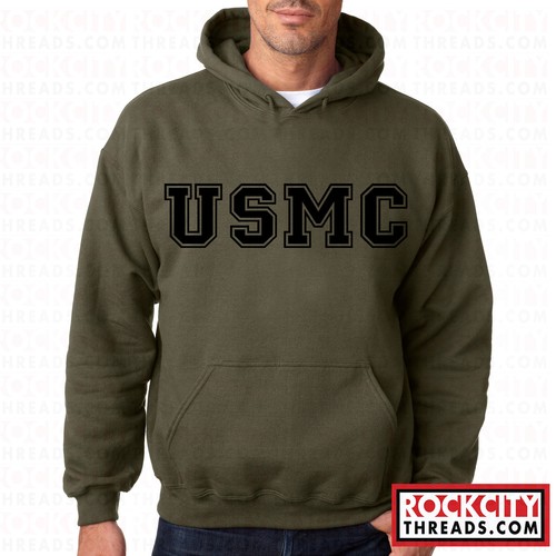 USMC BLOCK PT MILITARY GREEN HOODIE Hooded United States Marines US Corps