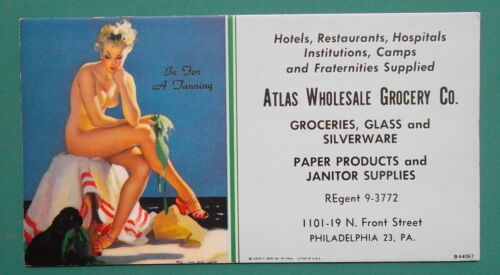 1950s INK BLOTTER PIN UP GIRL Undressed Before Tanning AD Atlas Wholesale 