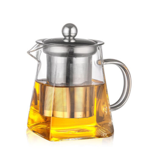 Glass Tea Pot Stainless Steel Infuser Strainer Heat Resistant Loose Leaf Teapot