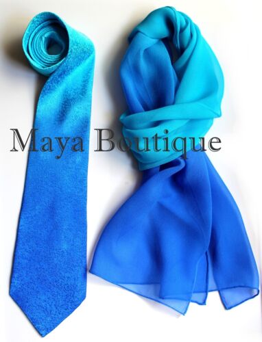 Silk Neck Tie Hand Dyed Blue Turquoise Ombre Maya Matazaro Art to wear