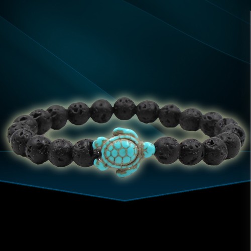 Ocean Sea Turtle Silver Plated Bracelet Lava Turquoise Beaded Boho Jewelry UK