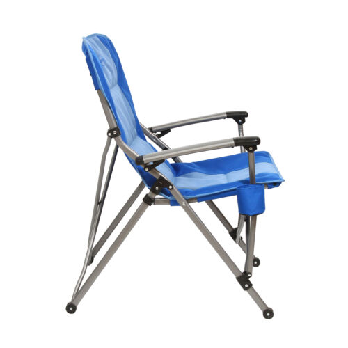 3 position Reclining Folding Camp Chair w/Cupholder Blue Kamp-Rite Hard Arm 
