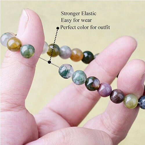 Natural 8mm Gorgeous Indian Agate Healing Crystal Stretch Bead Bracelet Unisex