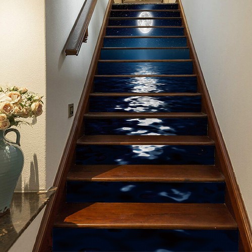 3D Night Moon sky Self-Adhesive Stair Sticker Staircase Decor Decal Waterproof