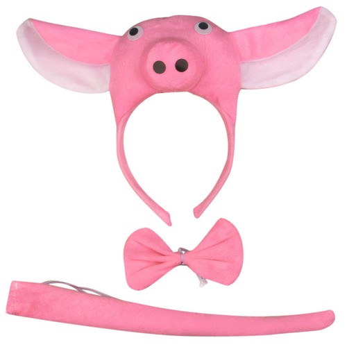 Perform Prop Animal Pig Set Zoo Headband Ears Bow Tail Fancy Dress for Kids New