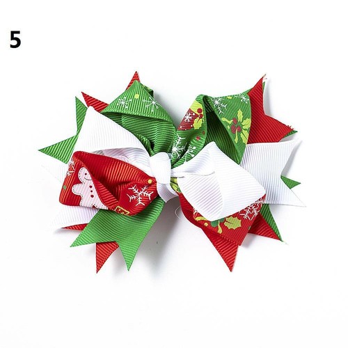 Christmas Holiday Gift Snowflake Ribbon Hair Bows Clip Kids Girls Baby Hairpin