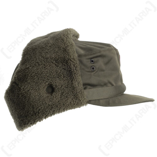Original Austrian Winter Hat Army Surplus Cap Quilted Fleece Lined Ear Flaps