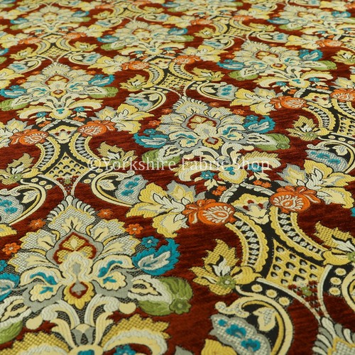 Quality Rich Detail Damask Floral Pattern In Rust Upholstery Furnishing Fabric