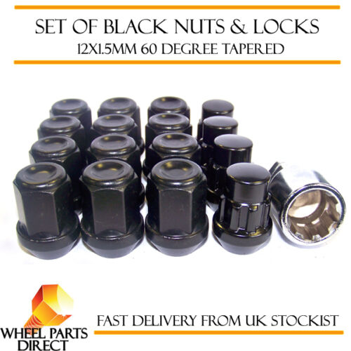 Black Wheel Nuts /& Locks 12+4 12x1.5 Bolts for Isuzu KB 80-06