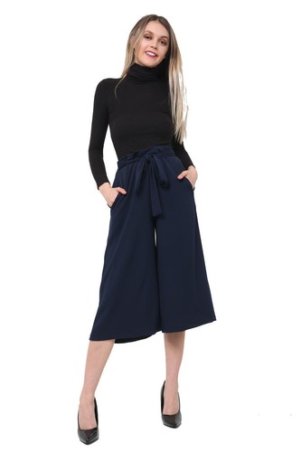 Mujer señoras 3//4 Bolsa De Papel Cinturón de Lazo del pantalón de pierna ancha Crepe Shorts Pantalón palazzo