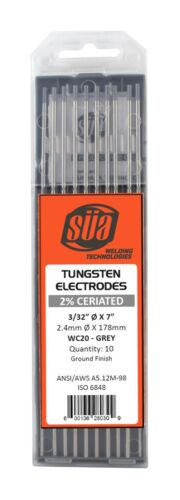 Grey Tip 10 PACK 3//32/" x 7/" - - SÜA TIG 2/% Ceriated Tungsten Electrode