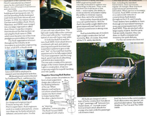 1978 Audi 5000 and Fox Original Car Sales Brochure Catalog 