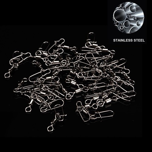 50X Stainless Steel Fishing Bearings Hook Snap Pins Rolling Swivel Connector USA