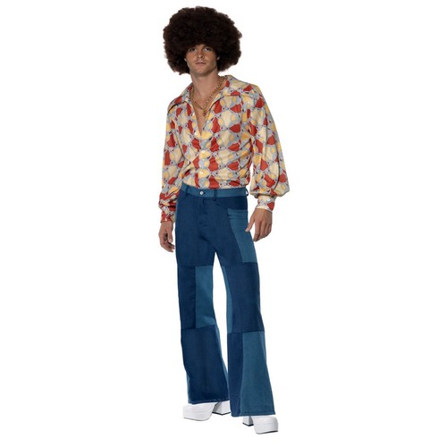 Adulti Da Uomo 70 S Groovy Hippy Patchwork razzi Svasato Pantaloni Costume