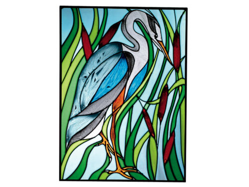 10x14 BLUE HERON Bird Stained Art Glass Suncatcher 
