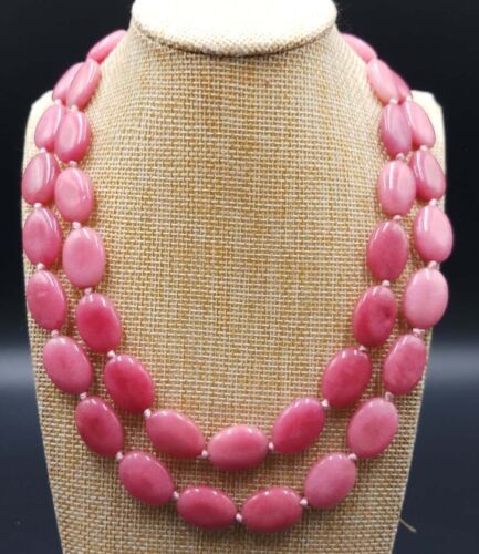 Beautiful 13x18mm Pink Morganite Oval Gemstone Beads Long Necklace 35 Inch 