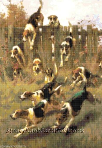 Hounds at Full Cry ~ Dogs Foxhunting ~ DIY Counted Cross Stitch Pattern 